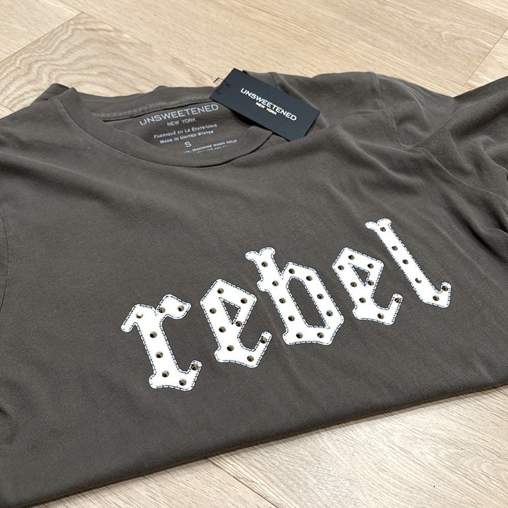 NWT UNSWEETENED (S) NEW YORK Rebel Stud Vintage Oversized Tee Army Brown - Sm - Picture 6 of 9